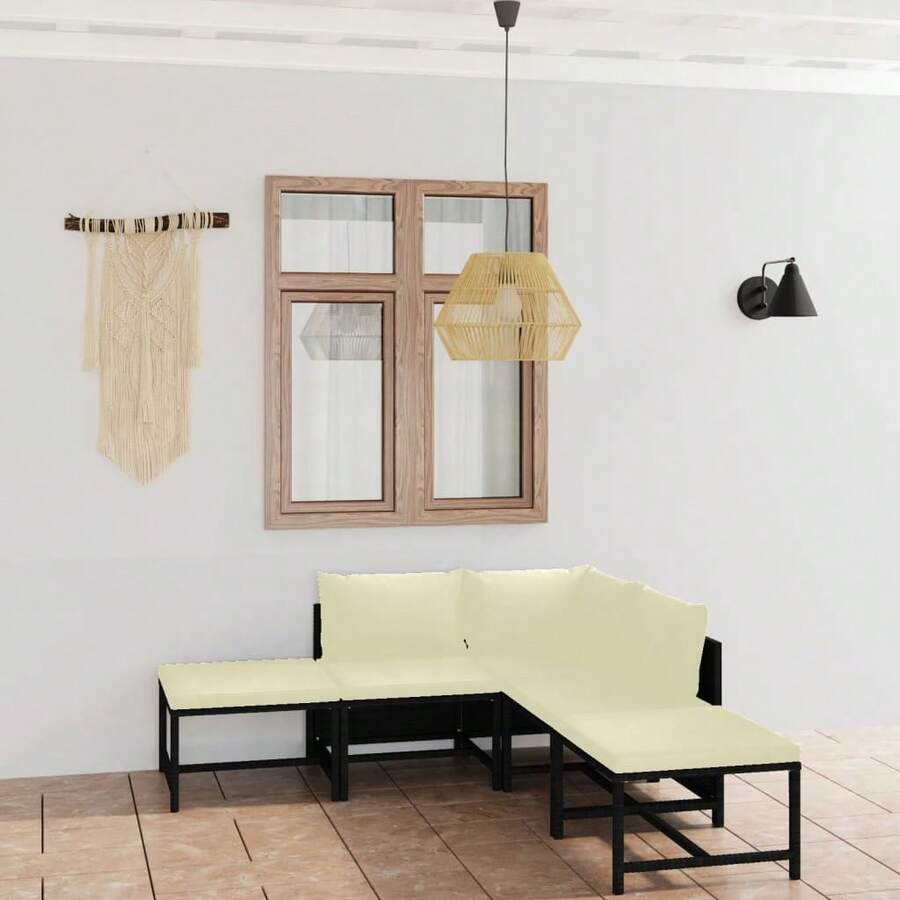vidaXL Salon De Jardin 6 Pcs Avec Coussins Résine Tressée Noir - A - View 1
