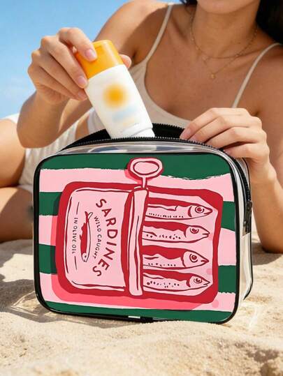 Starfish Themed PVC Cosmetic Bag, Unisex Travel Makeup & Toiletry Storage Pouch, Portable Organizer