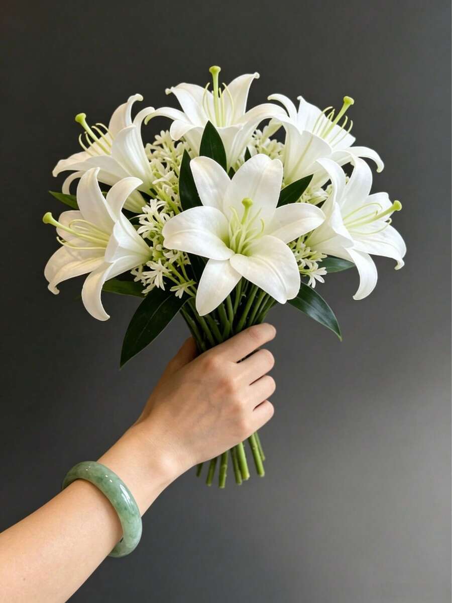 2支仿真百合花枝,长茎仿真星辰百合,盛开的百合和虎百合花束,丝质仿真虎百合,36厘米仿真白百合,适用于婚礼、生日派对、餐桌、花园、新娘捧花、教室装饰、婚礼捧花、家庭聚会、室内桌面、酒店办公室花瓶花卉装饰、户外花园装饰(白色) - 彩色 - 查看 1