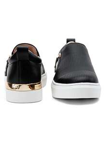 Women's Slip On Loafers With Arch Support & Side Zipper – Casual Fashion Sneakers 8010 - 黑色 - 查看 7