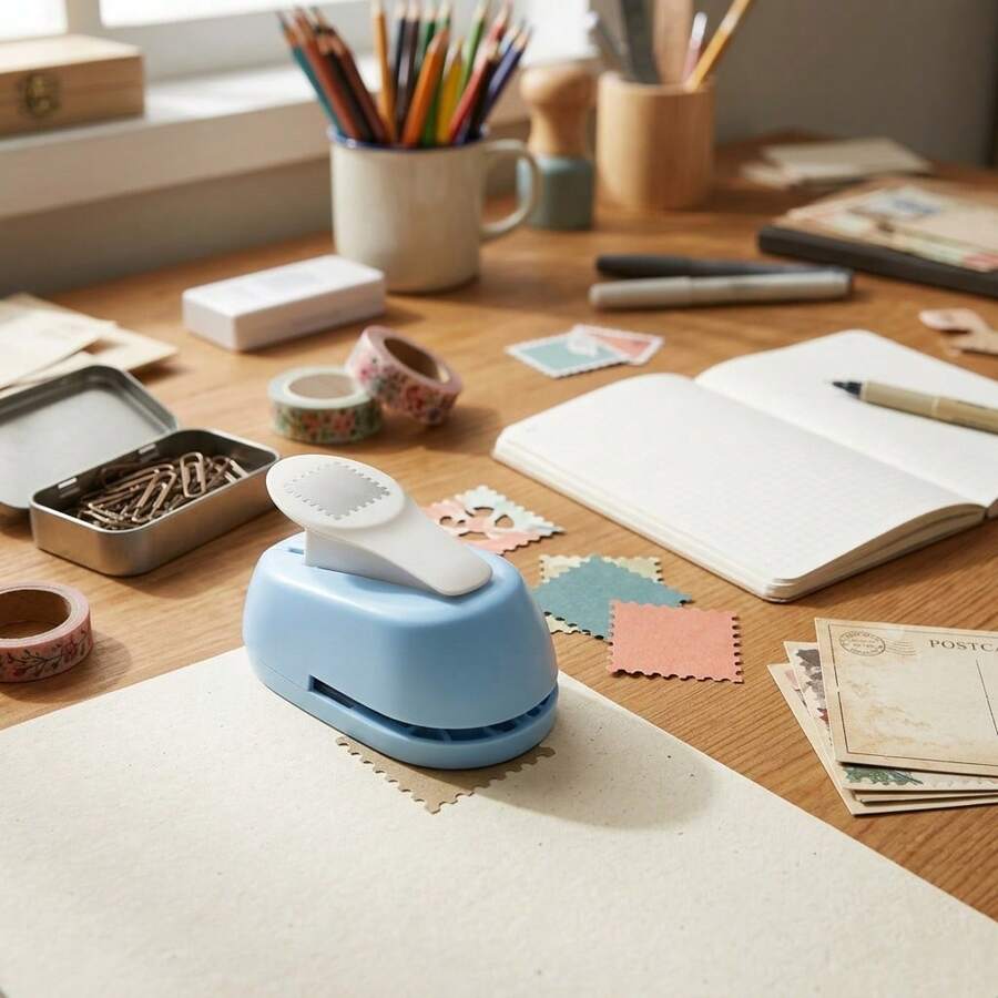 Scrapbook Supplies Journaling Supplies Craft Supplies, New Style Stamp-Shaped Paper Puncher, Effortless DIY Craft Tool, Manual Paper Punch For Student Bullet Journal Decoration Scrapbooking Projects - 大號郵票款~(藍色款) - 查看 1