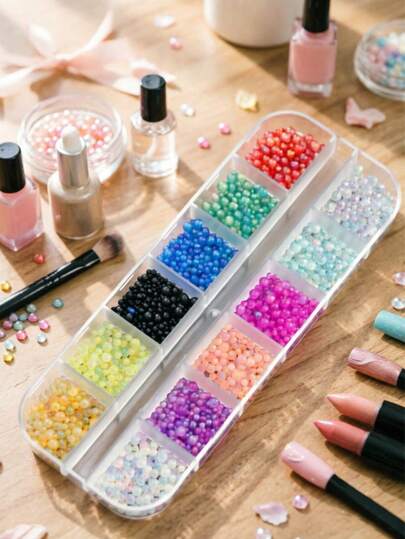 12 ngăn đựng hạt cườm hình nàng tiên cá, hạt cườm thủy tinh tròn nhỏ để trang trí, chất độn cho pha lê nước, hạt cườm siêu nhỏ để tự làm móng nghệ thuật và trang sức.