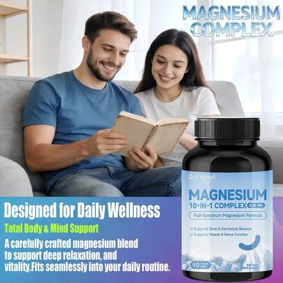  Quit Mood-Magnesio 420 mg Cápsulas - Complejo de Magnesio Quelado 10 en 1 (Glicinato, Citrato, Malato, Óxido, Orotato) - Mineral de Alta Potencia para el Soporte de Huesos, Músculos y Corazón - 90 Cápsulas