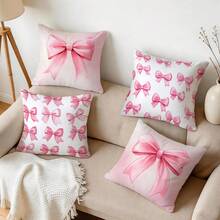 4pcs Pink Bow Pattern Pillow Covers, Single-Sided Printed Cushion Covers, Suitable For Living Room, Bedroom, Home Decor, All Seasons - Multicolor - View 11