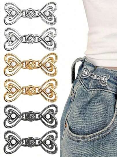 2/1pc Women Waist Cincher - Heart Shaped Waist Cincher, Metal No Need Nail No Need Sewing, Fashionable Adjustable Waist Cincher Tool, Jeans Waist Cincher And Pin, Make Your Waist More Slender - Adjustable Waist Cincher