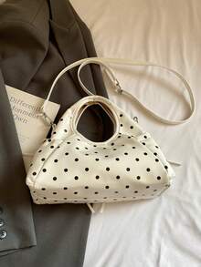 Dot Drawstring Tote Bag, Cute Knot Handle Soft PU Shoulder Bag, Multi-Pocket Crossbody Handbag For Y2K Daily Outfit Korean Style Polka Dot Hobo Bag, - Multicolor - View 11