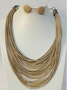Maxi Waxed Multi-Strand Necklace Set With Button Earrings - 米色 2 - 查看 1