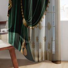 2 buah Tirai Motif Datar Gaya Istana Eropa, Desain Satin Hijau Tua, Memancarkan Kemewahan dan Keanggunan, Cocok untuk Dekorasi Ruang Tamu dan Kamar Tidur Kelas Atas, Kantong Batang, Bahan 100% Poliester - MultiWarna - View 8