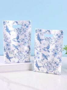 Blue Flowers and Birds