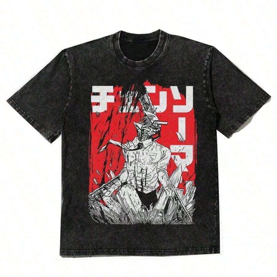 TopsAnime Print Tshirt Streetwear Harajuku Washed T Shirt Summer Short Sleeve Vintage T-Shirt Cotton Tops TeesLoose And Comfortablesummer Tops - Đen 22 - Xem 1