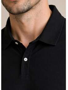 Men's Basic Plain Long-Sleeve Polo Shirt - 黑色 - 查看 4