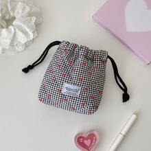 Bolsa de cosméticos con cordón y diseño de cereza de estilo coreano, bolsa linda para estudiantes, organizador de artículos de tocador de viaje, gran capacidad, diseño con cordón para un almacenamiento fácil - Multicolor - Ver 11