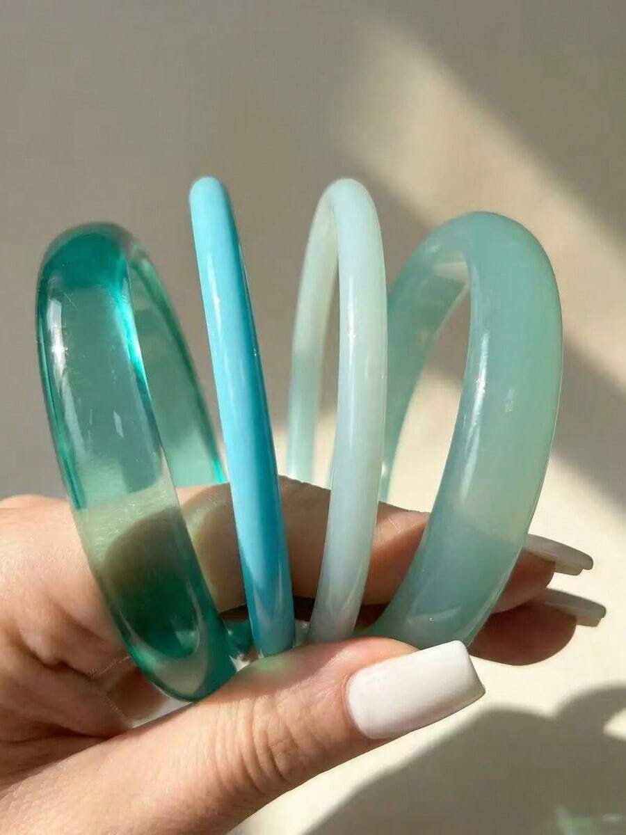 4pcs Elegant Retro Acrylic Round Bangle Bracelets For Women, Fashionable Simple Design, Suitable For Casual Wear And Occasions - Multicolor C - View 1