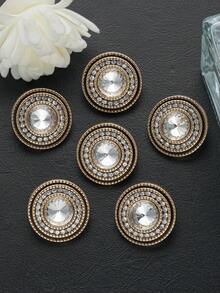 10pcs Round Metal Rhinestone Buttons, Multi-Color & Size, Double-Layer Crystal Decor Buttons Suitable For Jackets, Suits, Wedding Dresses - Multicolor - View 6