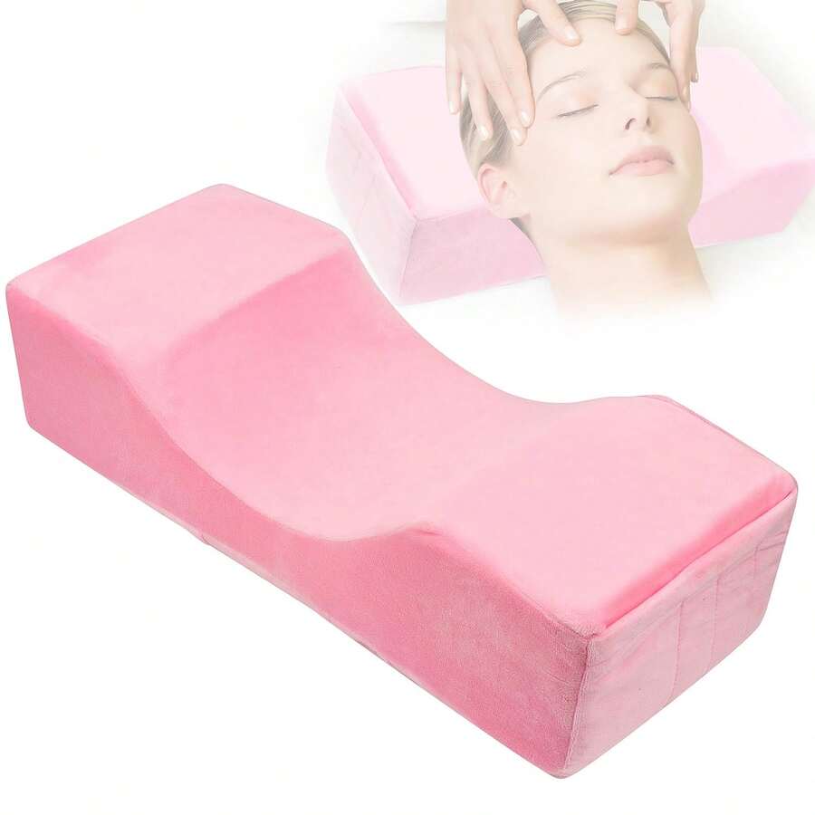 Pink Velvet Lash Pillow, Memory Foam Neck Support Pillow For Eyelash Extension And Makeup, Soft Comfortable Beauty Salon Cushion With Side Tool Pockets, Ergonomic Design For Lash Grafting Treatments - A - View 1