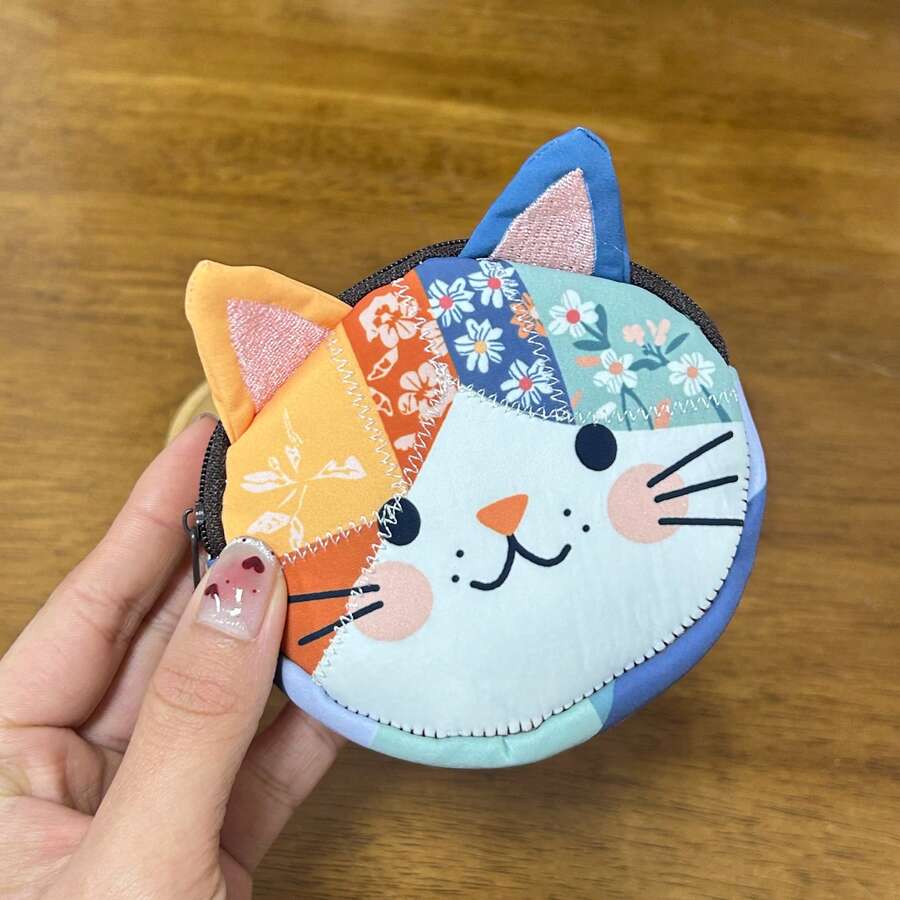 1pc Cat Coin Pouch | Fun Patchwork Design With Soft, Vibrant Colors | Perfect For Storing Coins, Keys, And Small Essentials | Stylish, Practical,