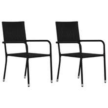 vidaXL Chaise à dîner de jardin empilable lot de 2 noir résine tressée - A - Voir 1