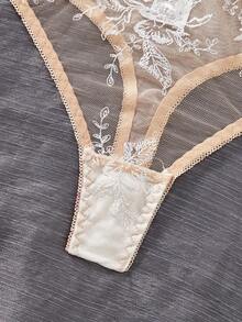 French Elegant Women's Sexy Lingerie Mesh Embroidery Bra Set Ultra-Thin Bra Valentine's Day Date Lingerie - Champagne - View 4