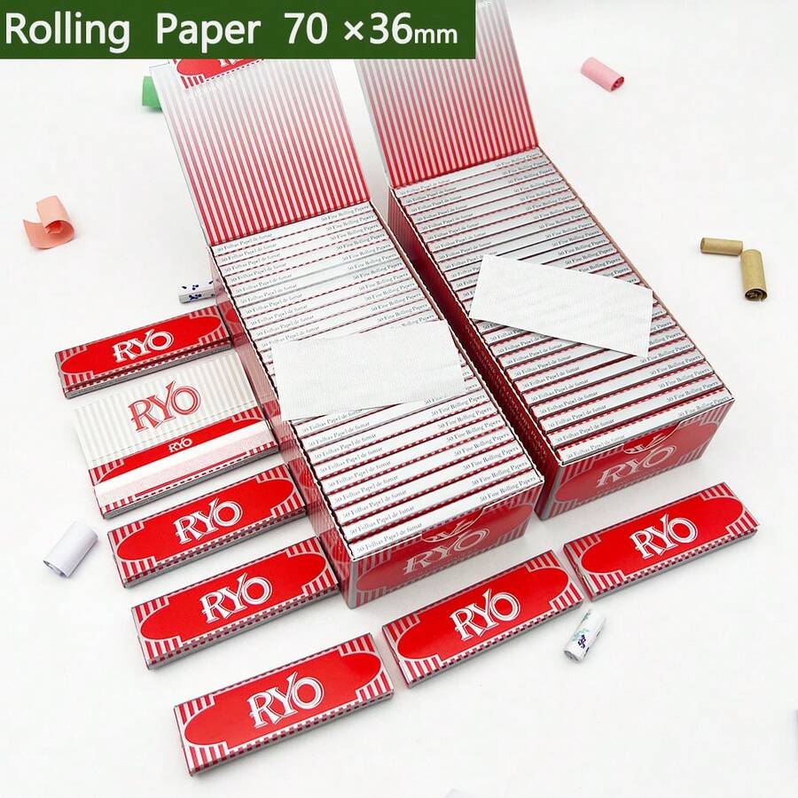 2 Boxes RYO Ultra Thin Transparent Rolling Papers, Classic Red Ultra Thin Paper Design, 50 Booklets Per Box, 50 Sheets Per Booklet, Suitable For 70mm Hand-Rolled Cigarettes, Slow And Steady Burn - 2Box/100Booklets - View 1