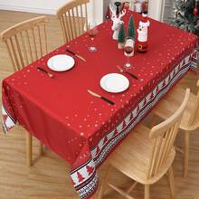 Wasserdichte Weihnachts-Tischdecke – Outdoor Tischabdeckung, Rot, mit Weihnachtsbaum-Motiv, abwischbar & fleckenabweisend, rechteckig 137x274 cm oder rund 152 cm, ideal für Garten - Rot - Übersicht 4