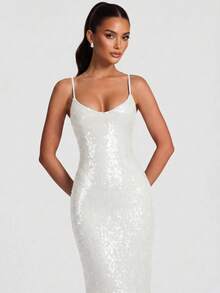 Đầm slip hở lưng đính sequin thời trang cho tiệc tùng - trắng - Xem 3