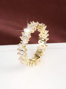 1pc Asymmetrical Geometric Rectangle Design Cubic Zirconia Women Ring - Multicolor - View 26