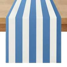 1pc Blue & White Striped Patchwork Pattern Table Runner, Fresh & Minimalist Style, Large Size, Home Decor Accessory, Suitable For Family Gatherings, Indoor/Outdoor Decoration, Entryway, Coffee Table, Living Room Ambiance, Kitchen Dining, Holiday & Natural Gift - Blue and White - View 2