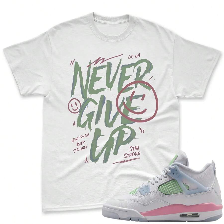 Never Give Up! Matching T-Shirt For The  4 GS Valentine 2026, 4 Retro Valentine 2026 GS, Soft Pink, Blue And Green. - 款式 - 查看 1