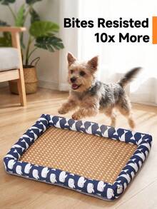 Dog Cooling Mat With Non Slip Bottom And Raised Edge Pillow Durable Woven Dog Bed For Small To Medium Pets Washable Dog Crate Pad Ideal For Indoor Floor Use Breathable Pet Cooling Mat Cat Bed Essentials Puppy Dog Stuff Supplies - Khaki - View 7
