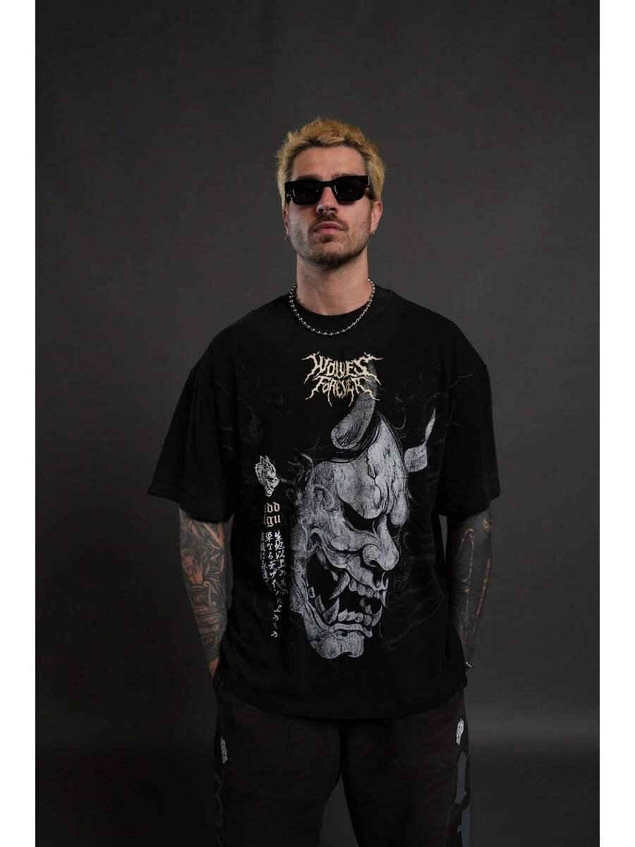 DARCSPORT American-Style Retro T-Shirt For Couples, Men's Top, Pure Cotton Loose-Fit Round-Neck T-Shirt - T260113黑色 - 查看 1