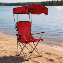 Folding Camping Chair With Canopy / Portable Beach Chair / - Red - View 3