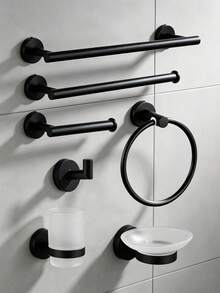 1 Set European Style Bathroom Storage Hanging Organizer, Stainless Steel Drilling Installation, Durable Towel Ring, Toilet Paper Holder, Multi-Function Hooks, Cup & Soap Dish - Multicolor - View 12