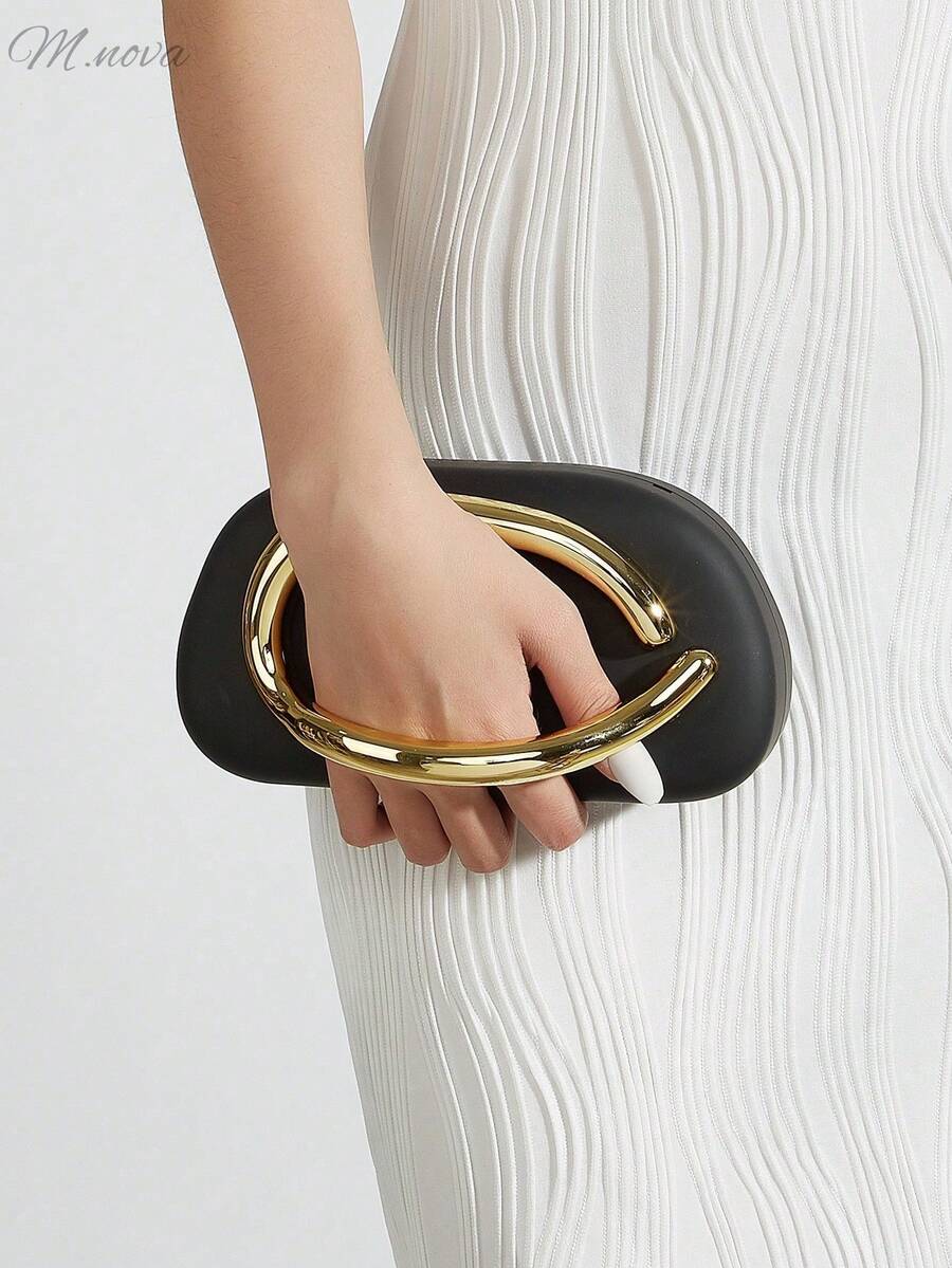 Bolso de embrague de decoración de metal vintage, nuevo bolso de novia burdeos para fiesta de boda, bolso bandolera cruzado con cadena para mujeres, adecuado para adolescentes, estudiantes universitarias, jóvenes profesionales, oficina, universidad, trabajo, negocios, transporte, actividades al aire libre, viajes, picnic, fiestas, bodas, bailes de graduación, banquetes, opción ideal para eventos - Negro - Ver 1