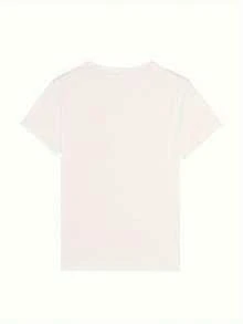 Camiseta de Cuello Redondo para Mujer, Verano 2026 - Tejido suave y transpirable, cuello redondo, manga corta, corte en forma de H, base blanca con estampado de estrellas y la letra L y B en verde, adecuada para uso casual en primavera y verano, estilo camiseta lavable a máquina. QSFN - Blanco - Ver 2