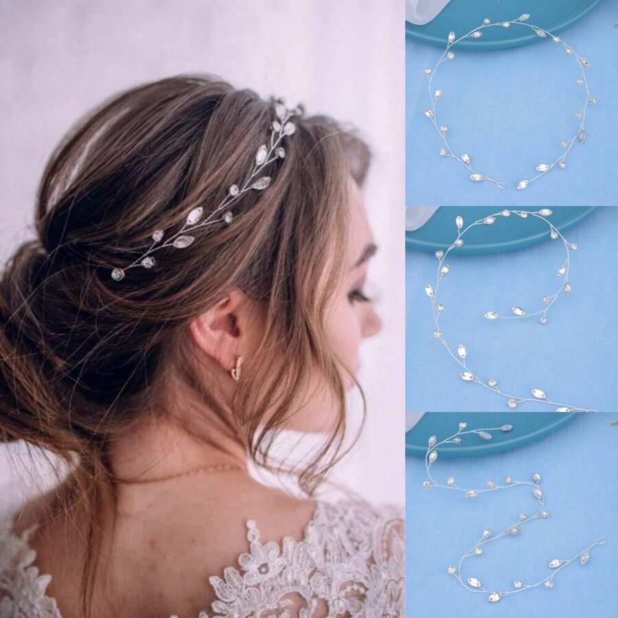1 pieza Diadema de vidrio elegante, accesorio para el cabello de novia y boda, adecuado para todas las estaciones, festivales y fiestas - Plateado - Ver 1