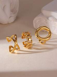 Bộ 3 chiếc nhẫn hở hình bầu dục đan chéo bằng thép không gỉ 18K thanh lịch và ngọt ngào, thích hợp làm quà tặng cho bạn gái khi đeo hàng ngày. - Vàng - Xem 6