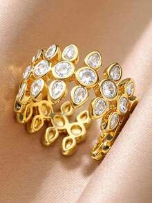 1pc Exquisite Cubic Zirconia Ring, Suitable For Women, Can Be Worn For Weddings, Engagements, Valentine's Day, Parties, An Ideal Gift Choice - 2# - View 1