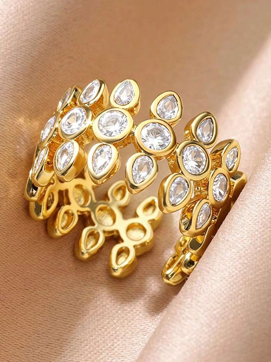 1pc Exquisite Cubic Zirconia Ring, Suitable For Women, Can Be Worn For Weddings, Engagements, Valentine's Day, Parties, An Ideal Gift Choice - 2# - View 1