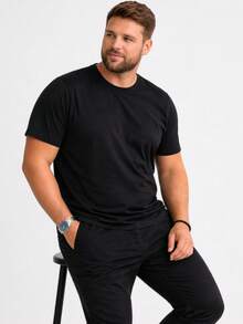 Men's Basic Plain Short-Sleeve T-Shirt Plus Size Summer Loose None Christmas Halloween - 黑色 - 查看 5
