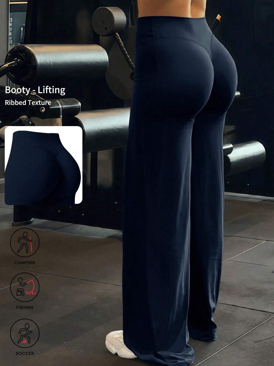 1 Pair Women's Solid Color Loose Yoga Wide Leg Pants, Comfortable Fitted Versatile, Suitable For Running, Fitness And Yoga Spring