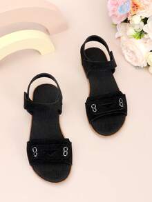 1 đôi dép xăng đan mùa hè cho trẻ em, quai kép dán, quai sau co giãn, hở mũi, đế bằng, chống trơn trượt. - màu đen - Xem 4