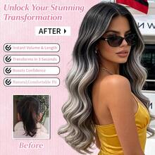 WIGGAGA Summer Vacation Style Women's Valentine's Day Summer Clothing, 24-Inch Long Curly 5-Clip Hair Extensions For Ladies & Girls - Gray Ombre - View 7