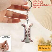 Llavero acrílico con diseño plano 2D de letra de béisbol, llavero y regalo de jugador y fanático de béisbol, colgante de bolso, decoración de llaves, regalo perfecto - Llavero con letras de béisbol - Ver 32