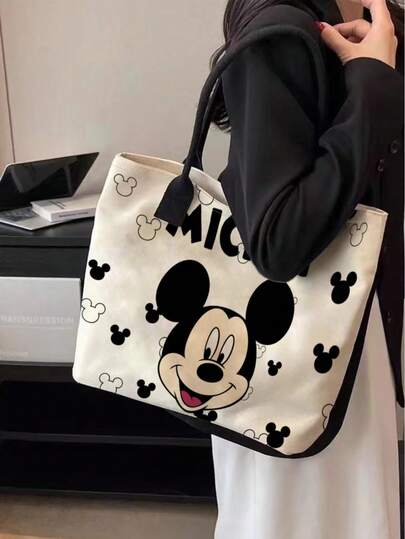  Túi tote vải canvas in hình hoạt hình Disney thời trang, túi xách tay dễ thương dùng đi làm, túi đeo vai đa năng dành cho học sinh.