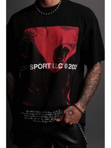 DARCSPORT American-Style  Retro T-Shirt For Couples, Men's Top, Pure Cotton Loose-Fit Round-Neck T-Shirt - 黑色 - 查看 1