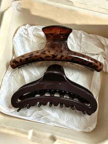 2个/1个 11.2厘米 亮棕色豹纹优雅塑料发夹，时尚百搭配饰 - 彩色 - 查看 9