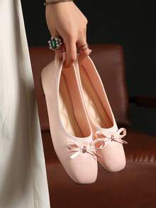 2026 Spring/Summer New Women's Shoes, Bow Decor Ballet Flats - Pink - View 6