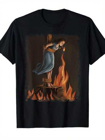 Herren Gothic Hexe Zigarettenanzünder Kult Muster T-Shirt - 220g/m² schwere Kurzarm Rundhals Casual T-Shirt mit schwarzem Humor Design, geeignet für Halloween