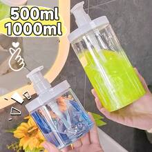 500/1000ML Botella rellenable de boca ancha con bomba, gel de ducha, champú, botella de almacenamiento de jabón líquido reutilizable para viajes - Botella dispensadora blanca transparente. - Ver 2