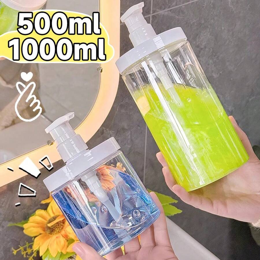 500/1000ML Botella rellenable de boca ancha con bomba, gel de ducha, champú, botella de almacenamiento de jabón líquido reutilizable para viajes